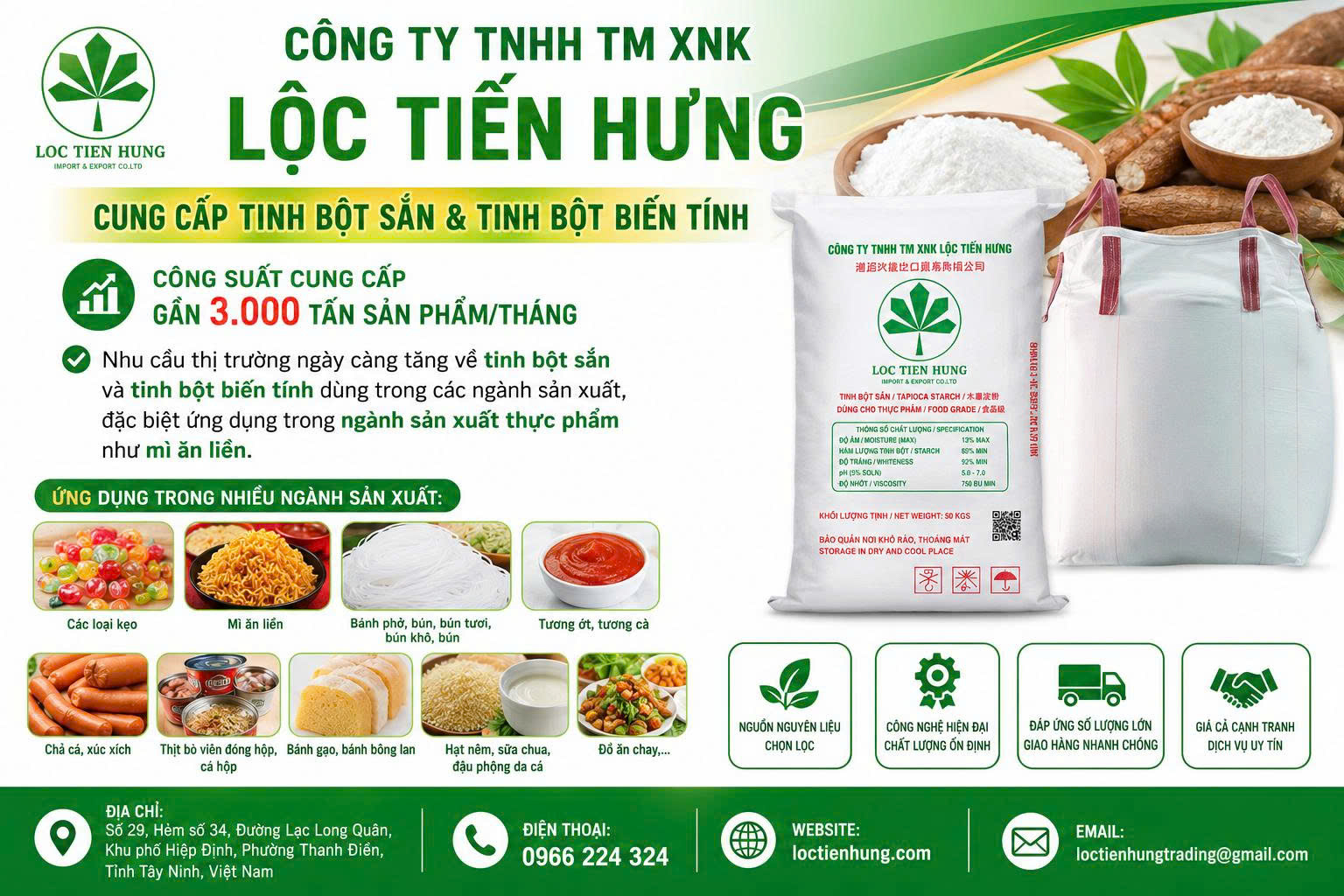 Chuyên Cung Cấp Tinh Bột Sắn, Tinh Bột Biến Tính Tại Tây Ninh