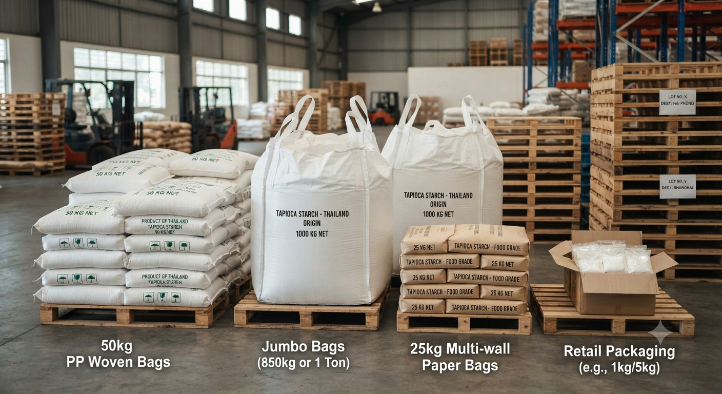 Các quy cách bao bì tinh bột sắn Thái Lan phổ biến trên thị trường